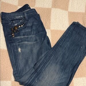 7 For All Mankind Dark Blue Boyfriend Jeans with Stud Details